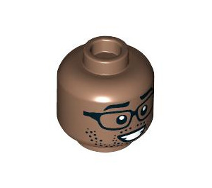 LEGO Medium Brown Double-Sided Head with Glasses, Stubble and Wide Grin / Lopsided Smile (Recessed Solid Stud) (3626 / 100330)
