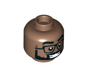 LEGO Medium Brown Dual-Sided Head with Glasses, Beard and Clenched-Teeth Smile / Surprised Face (Recessed Solid Stud) (3626 / 100950)