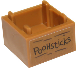 LEGO Medium Dark Flesh Box 2 x 2 with 'C.R' and 'PooHsticks’ Sticker (59121)