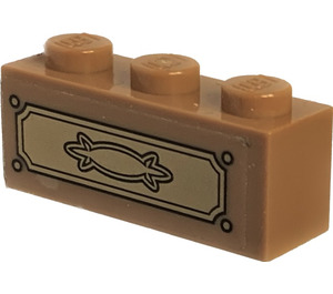 LEGO Medium Dark Flesh Brick 1 x 3 with Gold Drawer Sticker (3622)