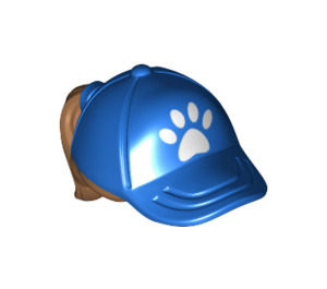 LEGO Medium donker vleeskleurig Paardenstaart Haar met Blauw Pet met Paw Print (35660 / 61404)