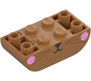 LEGO Medium Dark Flesh Slope Brick 2 x 4 Curved Inverted with Whiskers and Pink Cheeks (106111 / 108943)