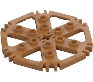 LEGO Carne medio scuro Technic Piastra 6 x 6 Hexagonal con Six Raggi e Clips con bottoncini cavi (64566)