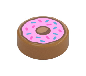 LEGO Medium mørk hud Tile 1 x 1 Rund med Rosa Doughnut med Sprinkles (35380 / 73786)