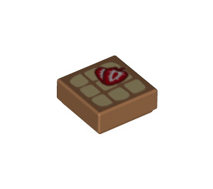 LEGO Medium Dark Flesh Tile 1 x 1 with Waffle and Strawberries with Groove (3070 / 51134)