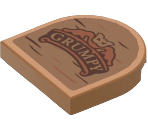 LEGO Medium Dark Flesh Tile 2 x 2 Half Oval with Carved ‘GRUMPY’ Sticker (5520)