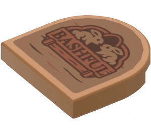 LEGO Medium donker vleeskleurig Tegel 2 x 2 Halve ovaal met Carved Rabbits en ‘BASHFUL’ Sticker (5520)