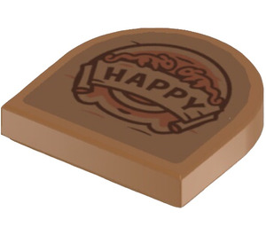 LEGO Medium Dark Flesh Tile 2 x 2 Half Oval with Carved Squirrels and ‘HAPPY’ Sticker (5520)