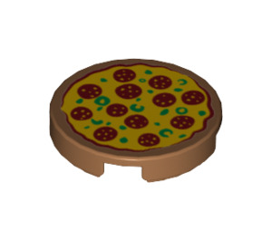 LEGO Medium Dark Flesh Tile 2 x 2 Round with Pizza with "X" Bottom (14769 / 18643)