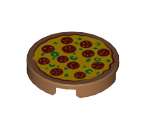 LEGO Keskitumma ihonvärinen Laatta 2 x 2 Pyöreä jossa Pizza "X"-pohjassa (14769 / 18643)