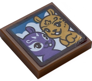 LEGO Medium Dark Flesh Tile 2 x 2 with Photo of Two Squirrels Sticker with Groove (3068)