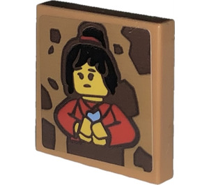 LEGO Medium Dark Flesh Tile 2 x 2 with Portrait of Nya Sticker with Groove (3068)