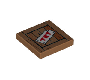 LEGO Medium Dark Flesh Tile 2 x 2 with Wood Grain and TNT Decoration with Groove (3068 / 26415)