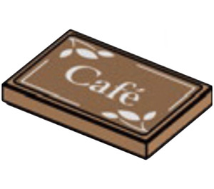 LEGO Medium Dark Flesh Tile 2 x 3 with ‘Café’ and Leaves Sticker (26603)