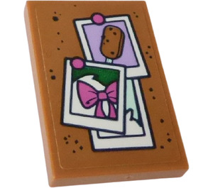 LEGO Medium Dark Flesh Tile 2 x 3 with Cork Board, Pictures with Bow and Ice on a Stick Sticker (26603)