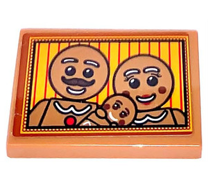 LEGO Medium Dark Flesh Tile 2 x 3 with Gingerbread Family Picture Sticker (26603)