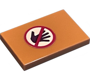 LEGO Medium Dark Flesh Tile 2 x 3 with Hand and Do Not Touch Sticker (26603)