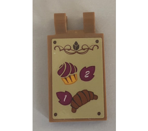 LEGO Medium Dark Flesh Tile 2 x 3 with Horizontal Clips with croissant and cupcake sticker ('U' Clips) (30350)