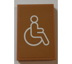 LEGO Medium Dark Flesh Tile 2 x 3 with Person in Wheelchair Handicapped Symbol Sticker (26603)
