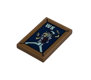 LEGO Medium Dark Flesh Tile 2 x 3 with 'WK' and Picture of Man on Dark Blue Background Sticker