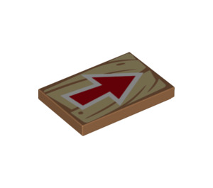 LEGO Medium Dark Flesh Tile 2 x 3 with Wood Grain and Red Arrow (26603 / 68951)