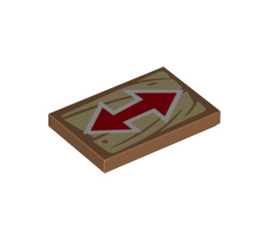 LEGO Medium Dark Flesh Tile 2 x 3 with Wood Grain and Red Two-Way Arrow  (26603 / 72277)