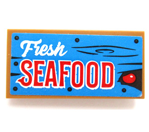 LEGO Mittleres dunkles Fleisch Fliese 2 x 4 mit "Fresh Seafood" Sign Aufkleber (87079)