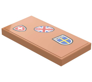 LEGO Medium Dark Flesh Tile 2 x 4 with Swedish, Swiss and United Kingdom Flags Sticker (87079)