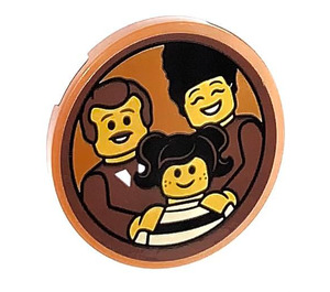 LEGO Средно тъмна плът Плочка 3 x 3 Кръгъл с Family Picture Стикер (67095)