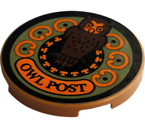 LEGO Medium Dark Flesh Tile 3 x 3 Round with Owl, Sign, 'OWL POST' Sticker (67095)