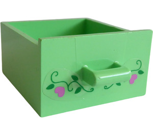 LEGO Medium Green Drawer with Hearts and Flowers Sticker (6198)