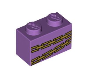 LEGO Mittlerer Lavendel Backstein 1 x 2 mit Belle Unterseite Golden Chains mit Unterrohr (3004 / 68965)