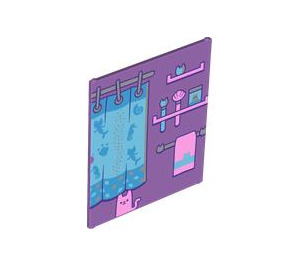 LEGO Medium Lavender Glass for Frame 1 x 6 x 6 with Shower curtain and towel (42509 / 104477)