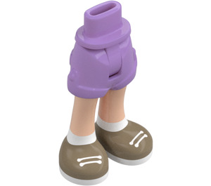 LEGO Medium Lavendel Minidoll Höft med Rolled Upp Shorts med Mörk Gulbrun Shoes (Tunnt gångjärn)