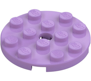 LEGO Medium lavendel Plate 4 x 4 Rund med Hull og Snapstud (60474)