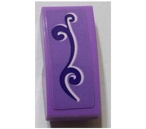 LEGO Medium lavendel Helling 1 x 2 Gebogen met Dark Paars Swirl (Links) Sticker (11477)