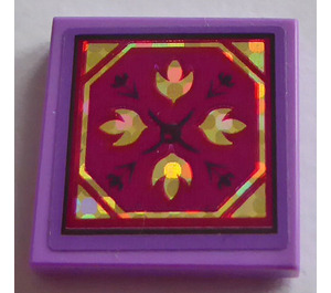 LEGO Medium Lavender Tile 2 x 2 with Border with Four Triangles Sticker with Groove (3068)