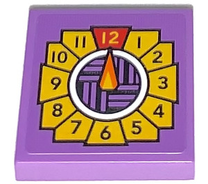 LEGO Medium lavendel Tegel 2 x 2 met Clock Sticker met groef (3068)