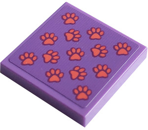 LEGO Medium Lavender Tile 2 x 2 with Coral Dog Paws Sticker with Groove (3068)