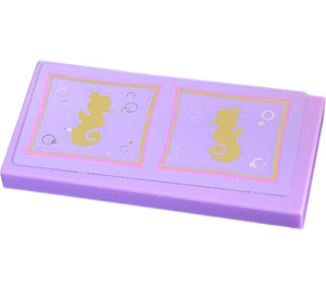 LEGO Medium Lavender Tile 2 x 4 with 2 Cushions Each With Gold Seahorse and Bubbles Sticker (87079)