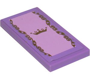 LEGO Medium Lavender Tile 2 x 4 with Gold Crown and Gold Swirls Sticker (87079)