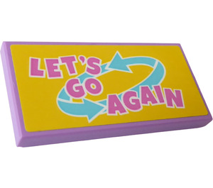 LEGO Medium Lavender Tile 2 x 4 with 'LET'S GO AGAIN' Sticker (87079)