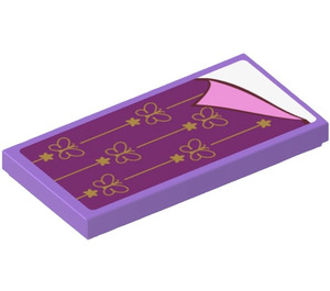 LEGO Medium Lavender Tile 2 x 4 with Magenta Bedding with Butterflies Sticker (87079)
