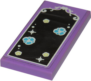 LEGO Medium Lavender Tile 2 x 4 with Mirror with Flowers Sticker (87079)