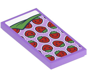 LEGO Medium Lavender Tile 2 x 4 with Strawberry Pattern Bedding Sticker (87079)