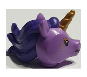 LEGO Mittlerer Lavendel Unicorn Kopf mit Dark Purple Mane und Gold Horn