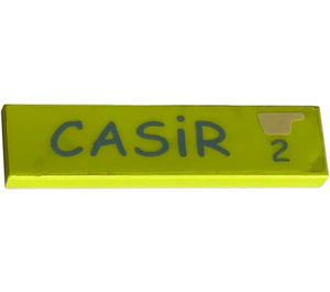 LEGO Medium Lime Tile 1 x 4 with 'CASIR' and '2' Sticker (2431)