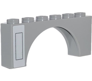 LEGO Medium Stone Gray Arch 1 x 6 x 2 with Black Frame left Sticker Medium Thickness Top (15254)