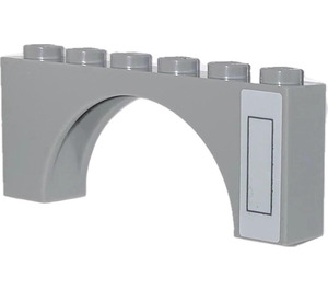 LEGO Medium Stone Gray Arch 1 x 6 x 2 with Black Frame right Sticker Medium Thickness Top (15254)