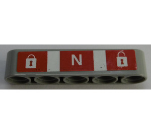 LEGO Mittleres Steingrau Strahl 5 mit Padlocks und Letter 'N' auf rot Background mit Weiß Streifen Aufkleber (32316)